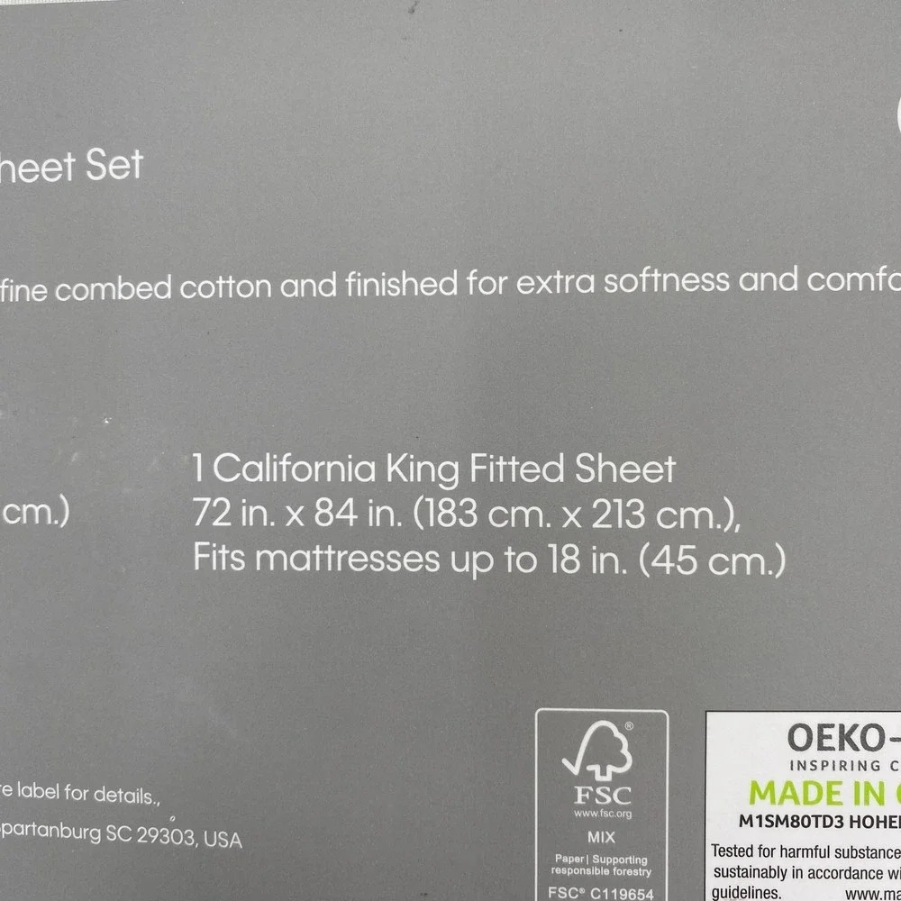 Calvin Klein Sheet Set California King White 270TC Percale 100% Combed Cotton